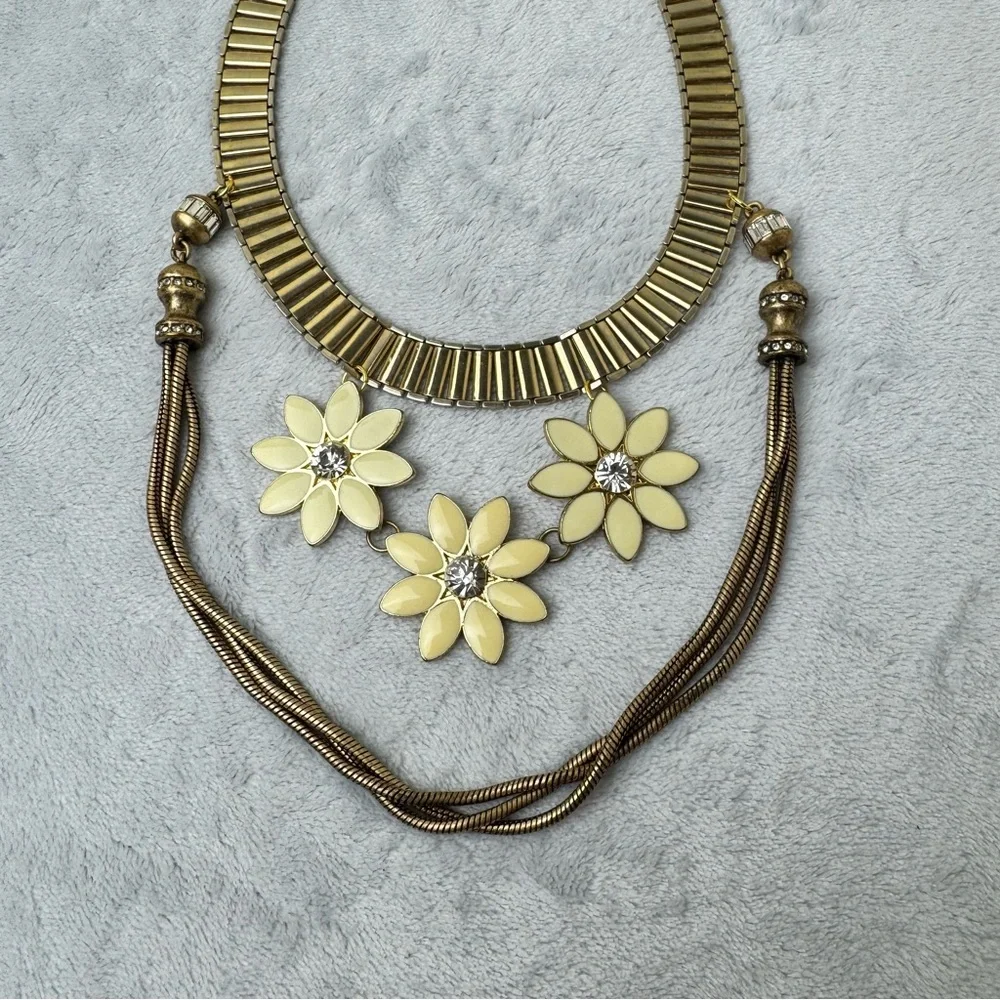 Upcycled Gold Tone Enamel Necklace OOAK - Picture 3 of 6